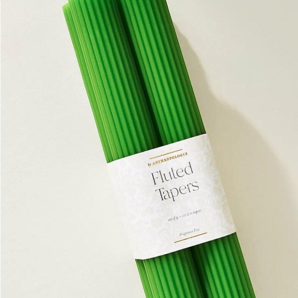 Anthropologie Fluted Light Green Taper Candles Set of 4 NEW WITH TAG‎